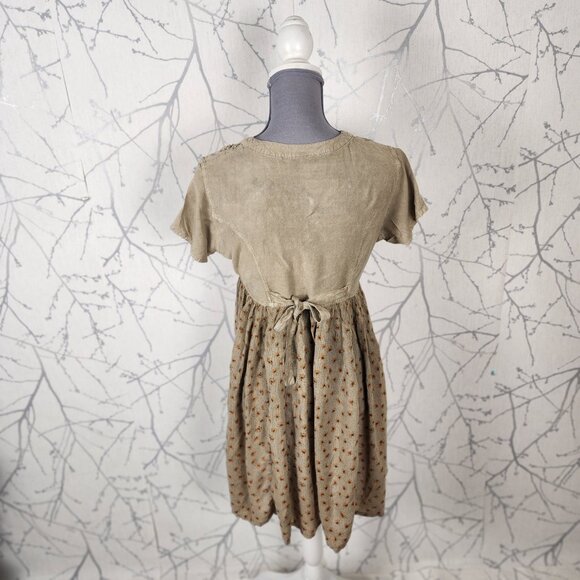 Meadow Lane Gold Beige Floral Embroidered Empire Waist Dress - Picture 5 of 8